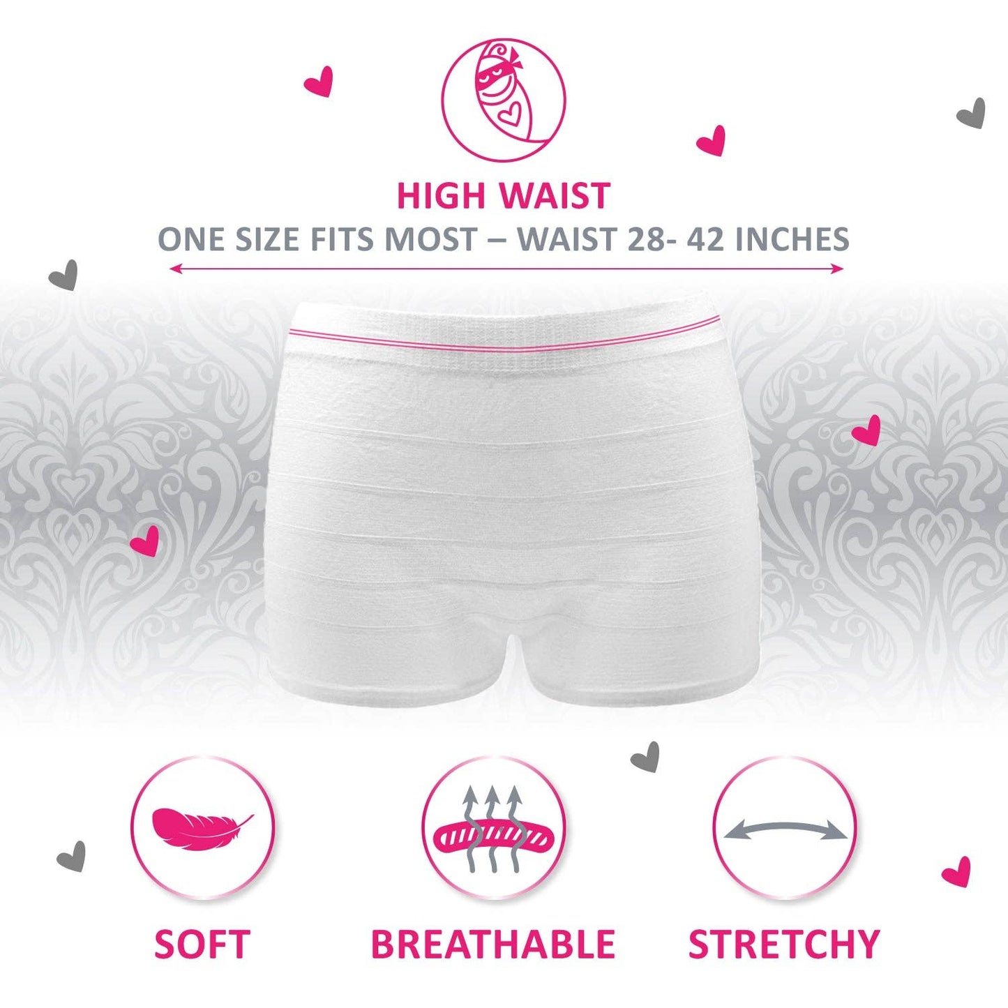<img src="disposable_postpartum_underwear_5_pack.jpg" alt="Disposable Postpartum Underwear 5 Pack (without Pad)">
