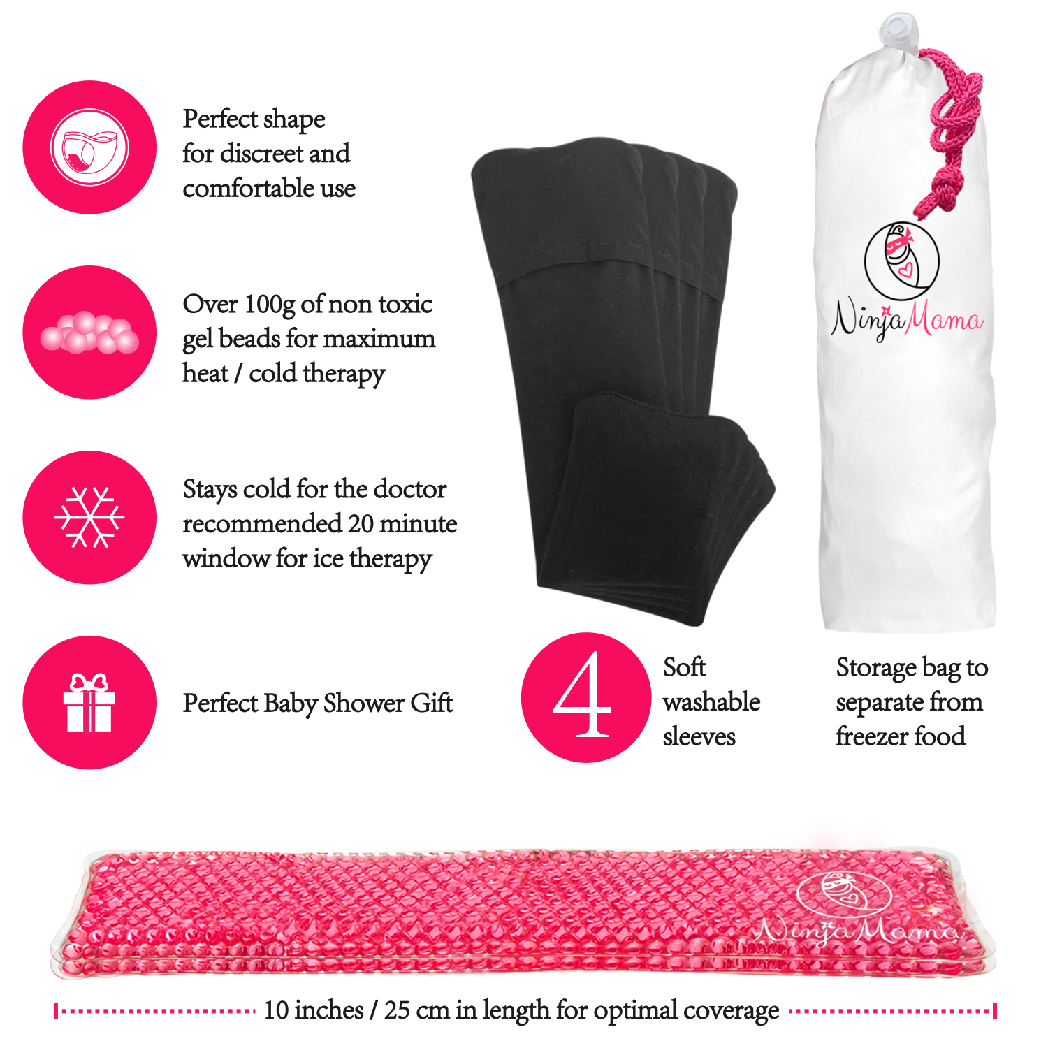 <img src="ninja_mama_perineal_therapy_packs.jpg" alt="Ninja Mama Reusable Perineal Ice and Heat Therapy Packs">
