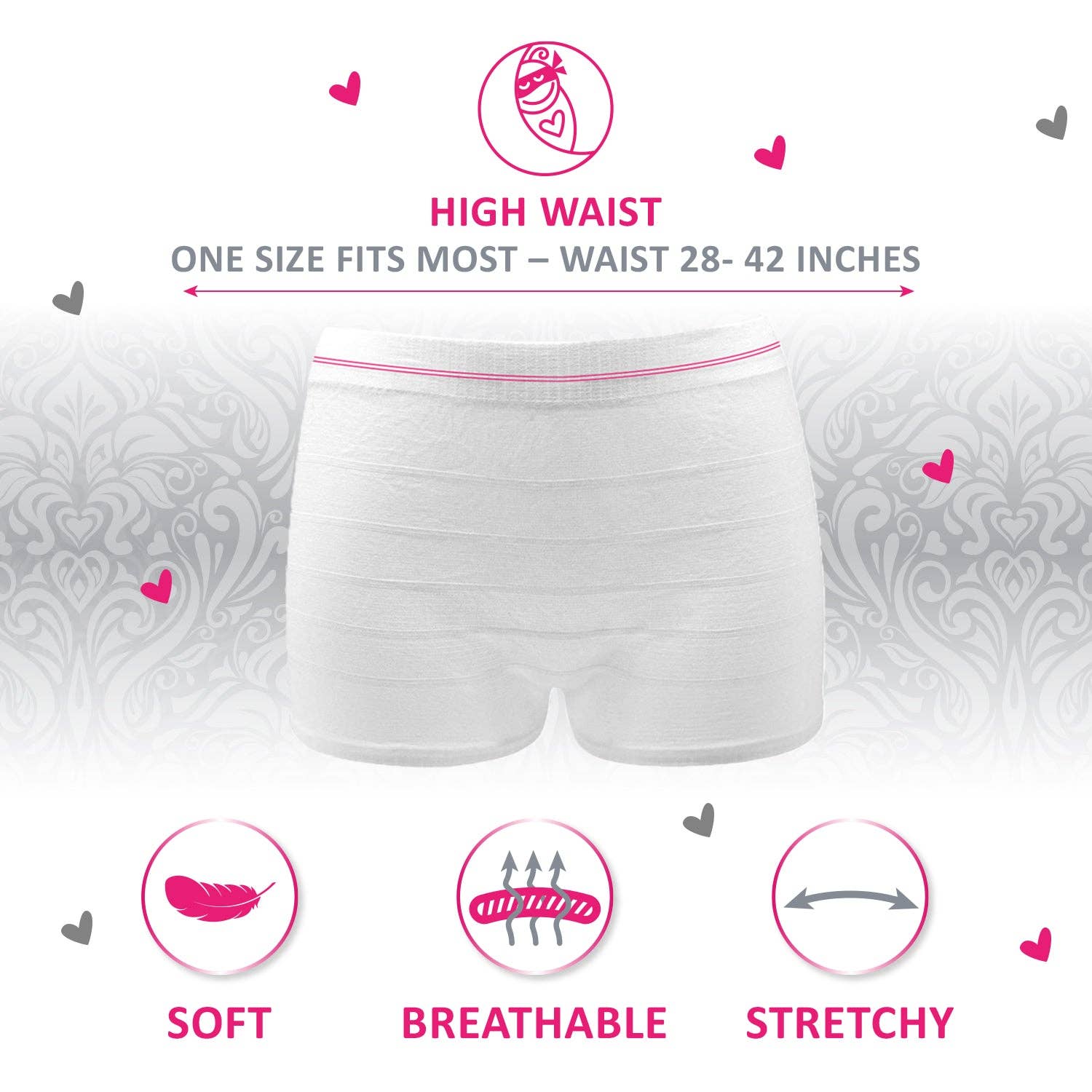 <img src="disposable_postpartum_underwear_5_pack.jpg" alt="Disposable Postpartum Underwear 5 Pack (without Pad)">